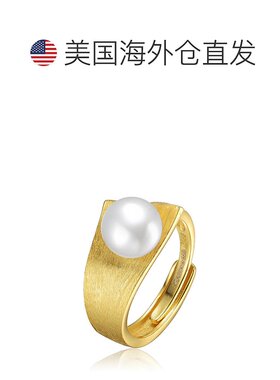 自营 geneviveGa 纯银镀金淡水珍珠线性可调节戒指 - 金色 美国奥