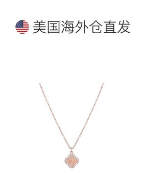 自营 adornia14k玫瑰金镀纽扣三叶草CZ光环项链-粉红色 美国奥莱