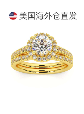 自营pompeii3F/VS 1.50 克拉光环钻石订婚结婚戒指套装 14k 黄金