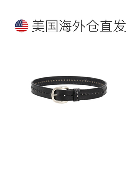 自营golden goose精致的黑色缝合牛皮腰带-黑色 美国奥莱直发