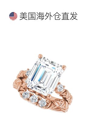 自营 pompeii35 1/2 克拉钻石和祖母绿切割莫桑石小叶订婚戒指（