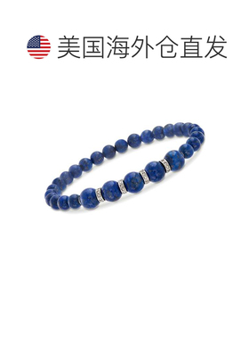 自营Ross-Simons 6-8 毫米青金石珠弹力手链带 . 925 纯银钻石 -