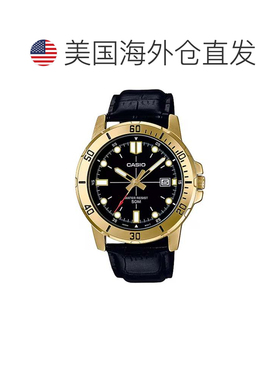 自营Casio Men’s Gold Watch with Black Leather Strap - MTP-V