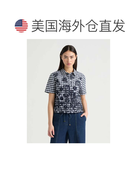 自营NVLT Women’s Poplin Gingham Camp Shirt - navy gingham
