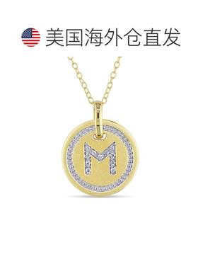 自营Mimi & Max M 首字母钻石配饰吊坠配镀黄色纯银链条 - 黄色