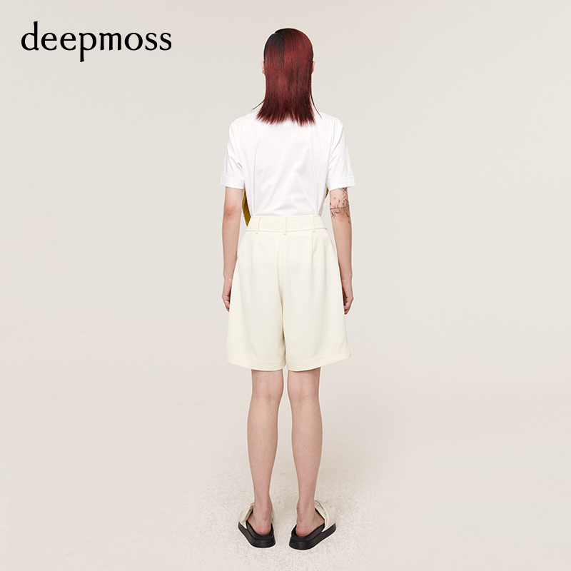 【deepmoss】 潮流百搭上衣女士休闲修身收腰圆领飘带短袖T恤 - 图1