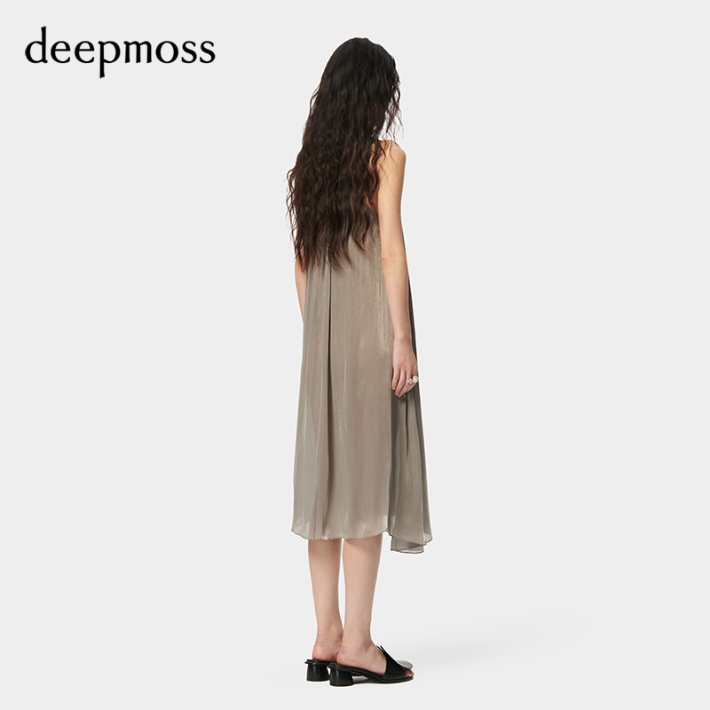 【deepmoss】2024春夏新款女装时尚休闲水泽垂感细带背心裙连衣裙 - 图2