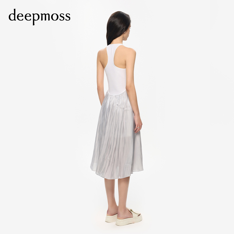 【deepmoss】气质女装复古潮流修身水泽拼接吊带连衣裙长裙A字裙 - 图2