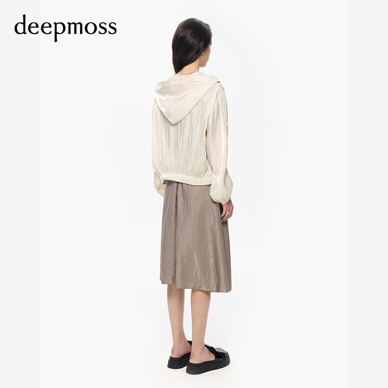 【deepmoss】春夏女装时尚复古潮流轻薄长袖水泽连帽拉链外套上衣 - 图2