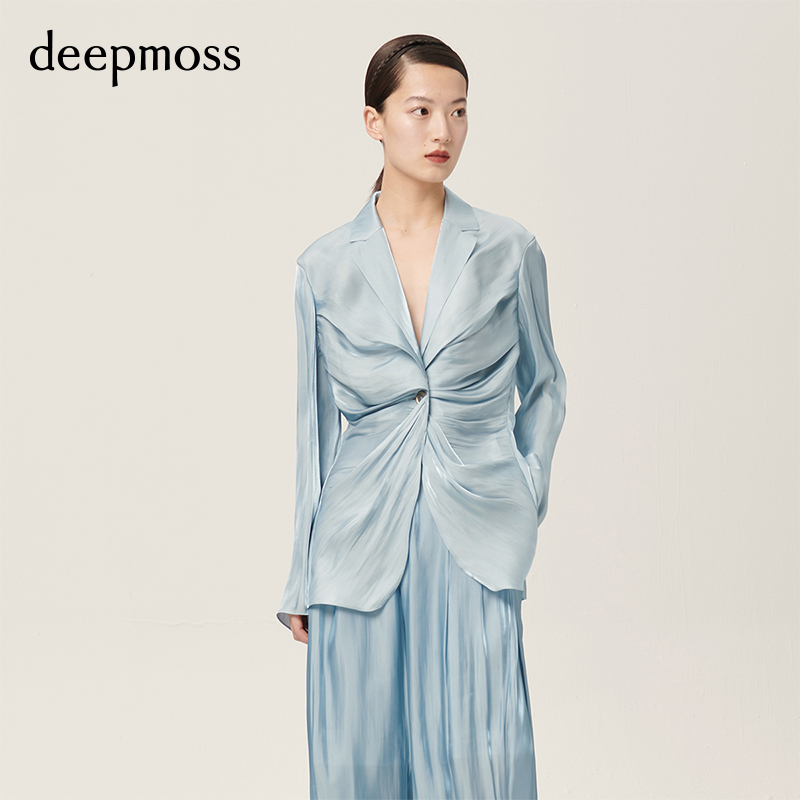 【deepmoss】春夏休闲简约收腰气质水泽一字扣凉感通勤西装外套女 - 图2