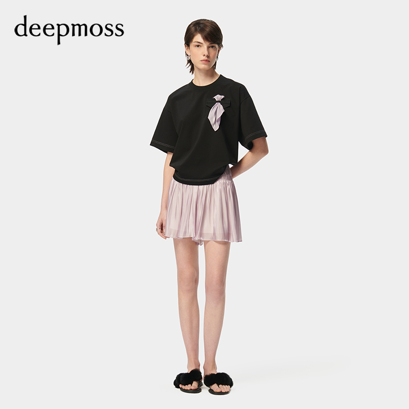 【deepmoss】2024春夏新款时尚休闲气质优雅凉感水泽半身裙短裙女 - 图0