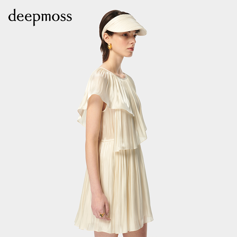 【deepmoss】2024春夏新款女装时尚休闲水泽不规则层次拼接连衣裙 - 图0