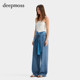 ໂສ້ງຂາຊື່ແບບ Deepmoss sky blue navy wrap