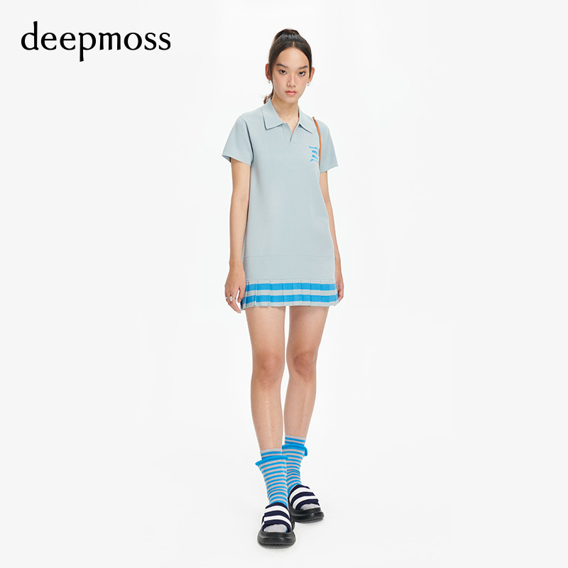 【deepmoss】时尚复古潮流运动少女裙A字女装条纹下摆连衣裙 - 图1