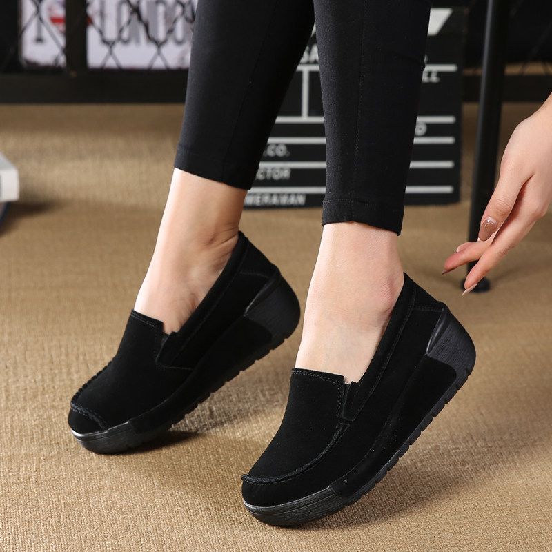 真皮女单鞋一脚蹬坡跟浅口松糕女鞋老北京布鞋妈妈舒适软底春秋款,淘宝优惠券,粉丝福利购,淘宝优惠卷