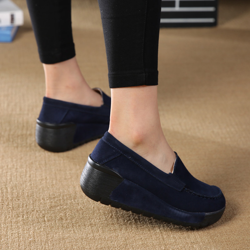 真皮女单鞋一脚蹬坡跟浅口松糕女鞋老北京布鞋妈妈舒适软底春秋款,淘宝优惠券,粉丝福利购,淘宝优惠卷