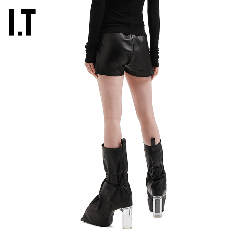IT Rick Owens女装合身皮裤短裤新款时髦摩登拼接休闲裤6316LB0Q,淘宝优惠券,粉丝福利购,淘宝优惠卷