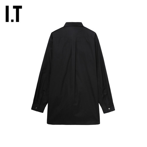 IT CDG COMME des GARCONS HOMME BLACK情侣款饰袢带宽松长袖衬衫 - 图1