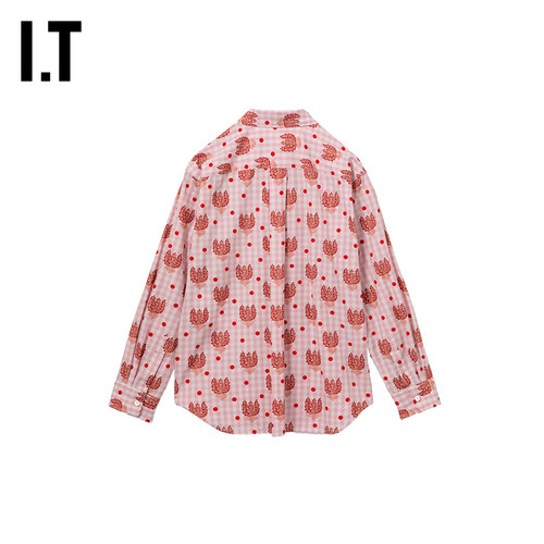 IT CDG tricot COMME des GARCONS女装满幅图案装饰格纹长袖衬衫 - 图0