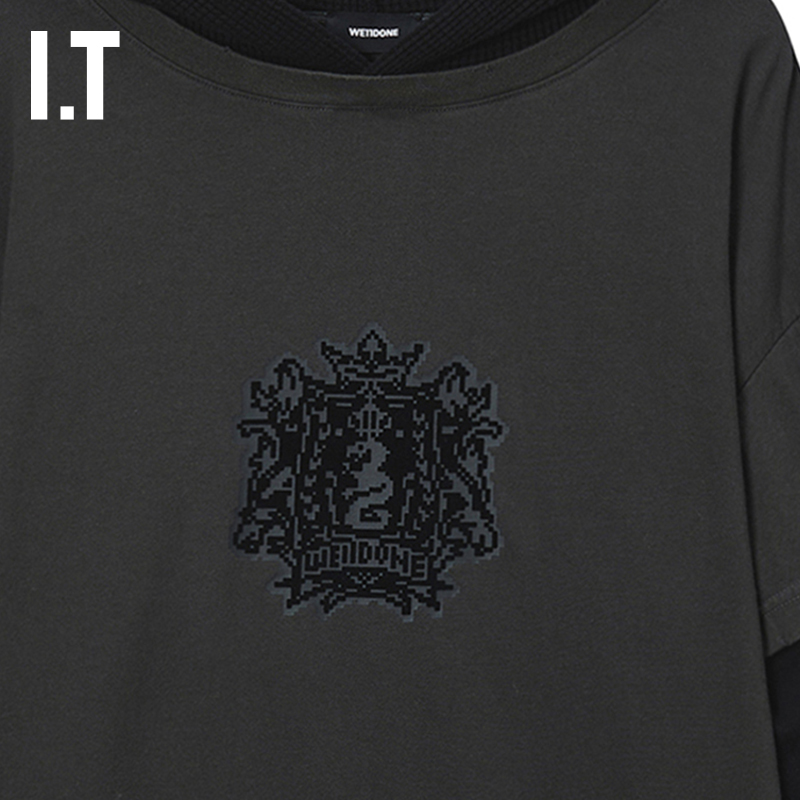 IT We11Done女装假两件连帽卫衣新款个性街头叠层连帽衫832UBKXP - 图2