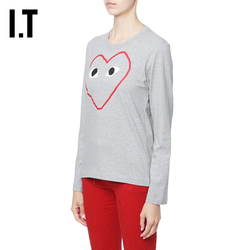 IT CDG PLAY COMME des GARCONS女装圆领长袖T恤爱心LOGO印花69XD - 图0