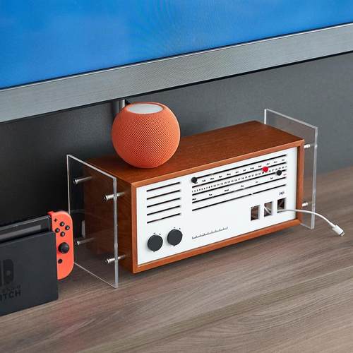 覆古实木压克力数据线 线延长线 线收纳盒桌面插排防尘装饰盒电线 - 图1