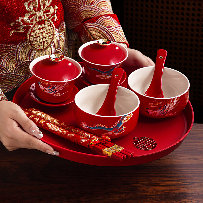 喜碗结婚对碗筷套装红碗一对婚礼改口敬茶杯敬酒女方陪嫁用品大全,淘宝优惠券,粉丝福利购,淘宝优惠卷