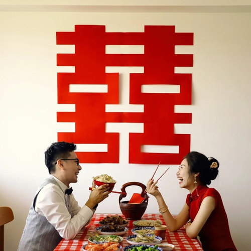 超大喜字贴婚房布置结婚专用大门贴女方囍字套装婚庆用品房间装饰 - 图2