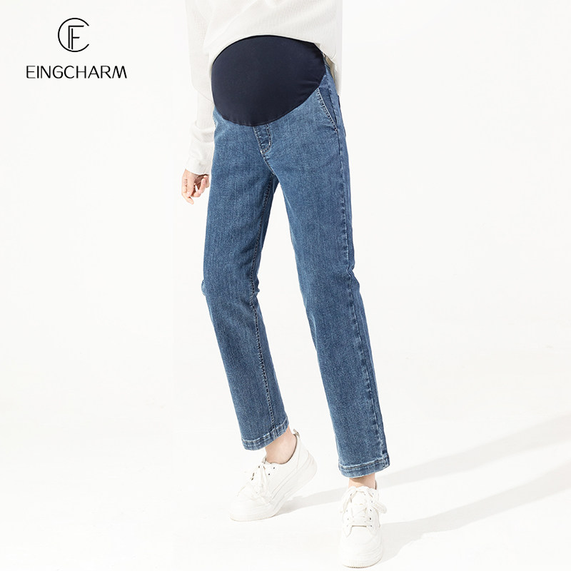 孕妇春款外穿潮妈直筒裤老爹牛仔裤 茵魅孕妇直筒裤