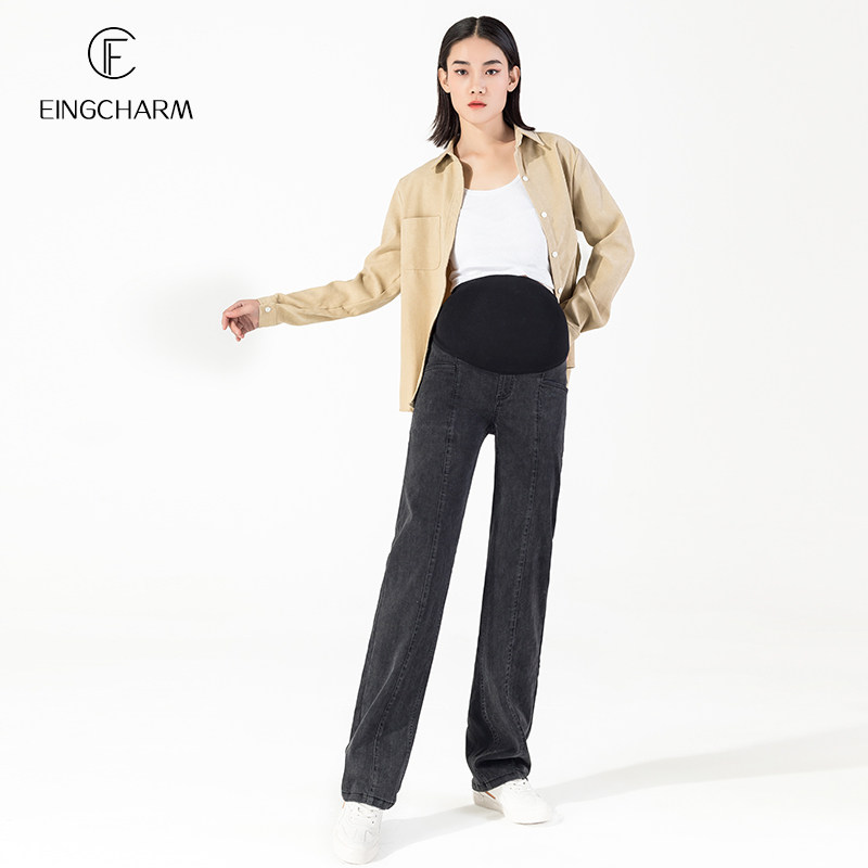 孕妇春季外穿拖地宽松托腹牛仔裤 茵魅孕妇阔腿裤