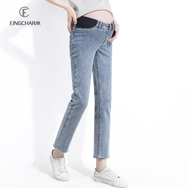 孕妇春秋季潮妈外穿宽松直筒牛仔裤 茵魅孕妇直筒裤