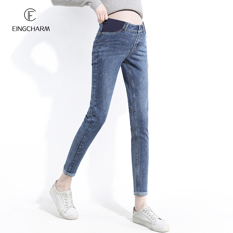 孕妇秋季外穿加绒低腰九分裤牛仔裤 茵魅孕妇铅笔裤