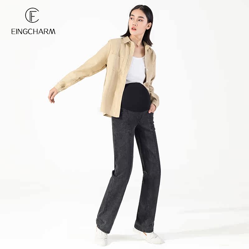 孕妇春季外穿拖地宽松托腹牛仔裤 茵魅孕妇阔腿裤