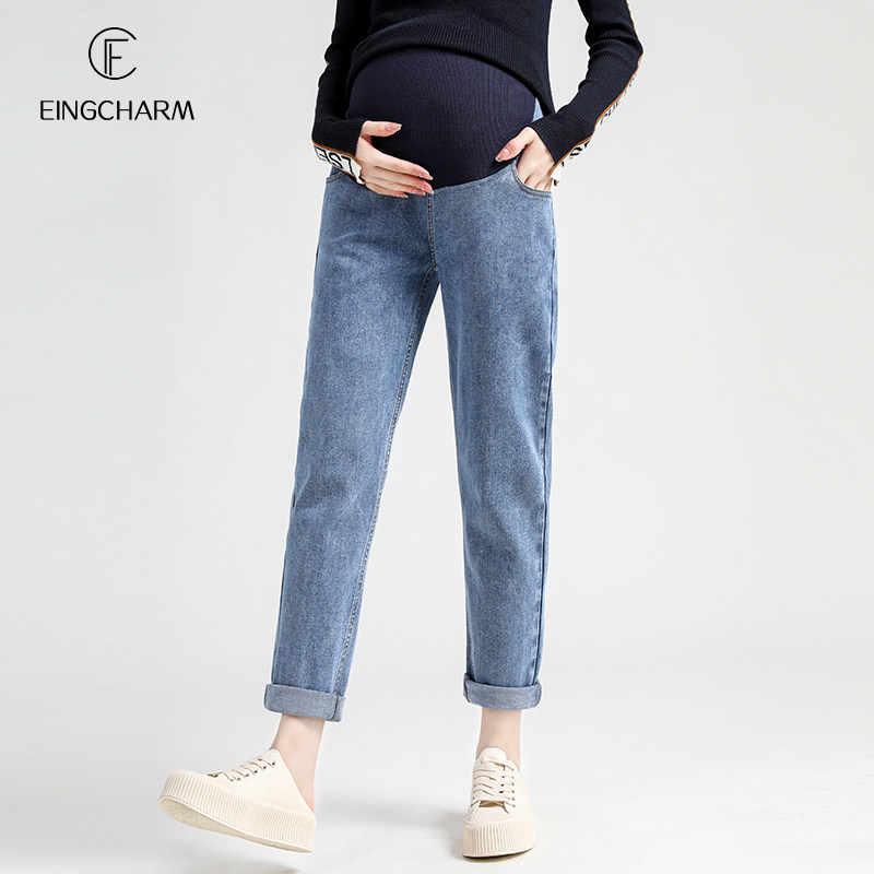 孕妇裤秋季外穿宽松九分裤牛仔裤 茵魅孕妇直筒裤