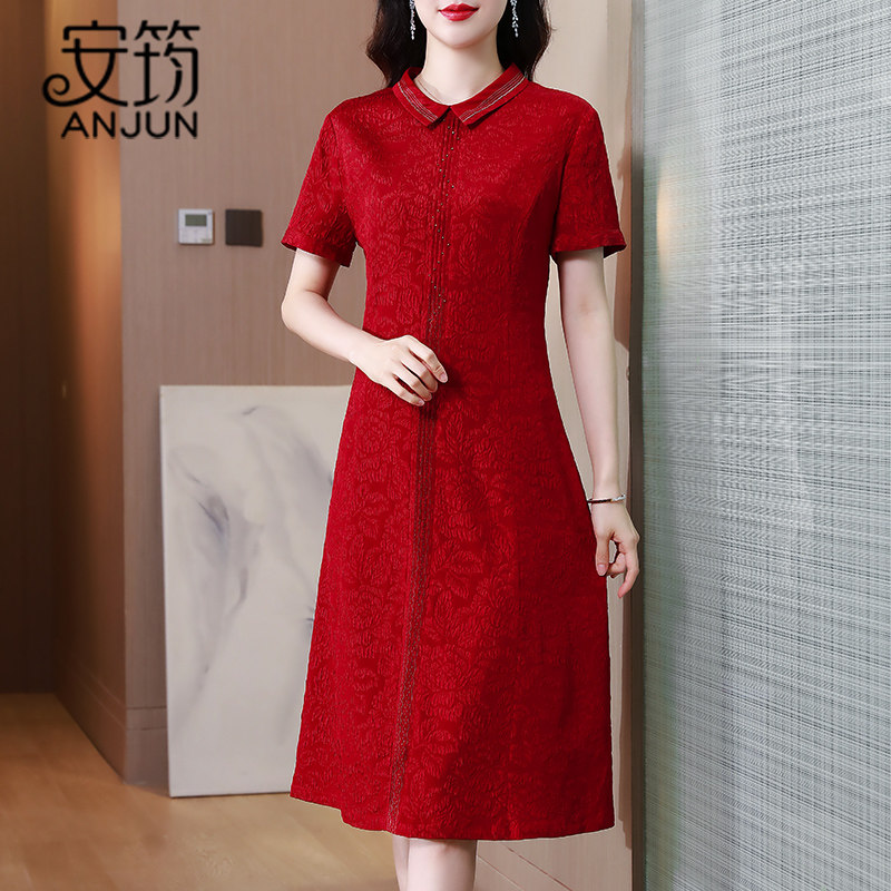 重磅真丝连衣裙女2023新款气质妈妈连衣裙喜婆婆婚宴装桑蚕丝裙子