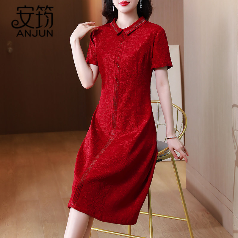 重磅真丝连衣裙女2023新款气质妈妈连衣裙喜婆婆婚宴装桑蚕丝裙子