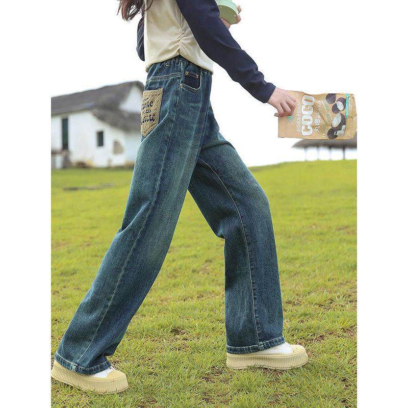 女童牛仔裤秋装2023新款儿童洋气大童休闲长裤春秋款女孩直筒裤子,淘宝优惠券,粉丝福利购,淘宝优惠卷