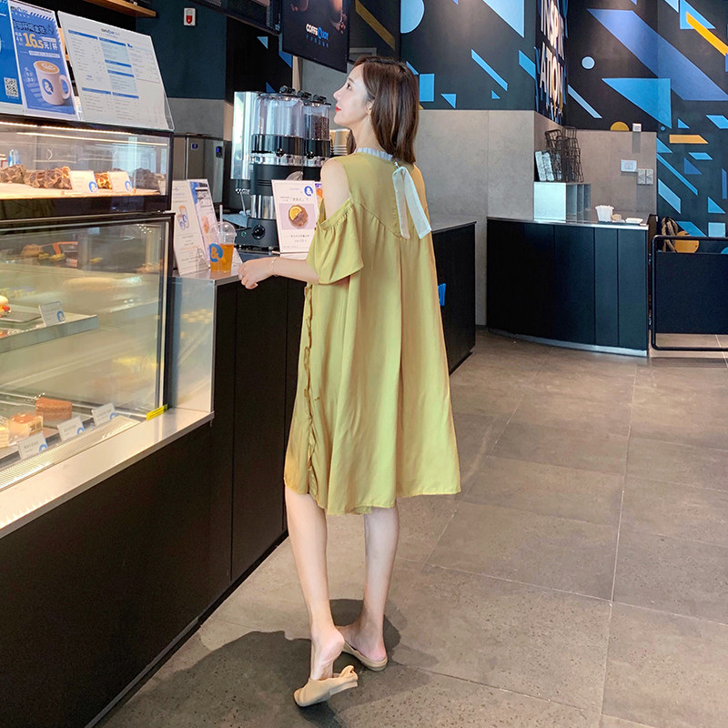 孕妇装2020夏季新款韩版露肩连衣裙 拾隐连衣裙