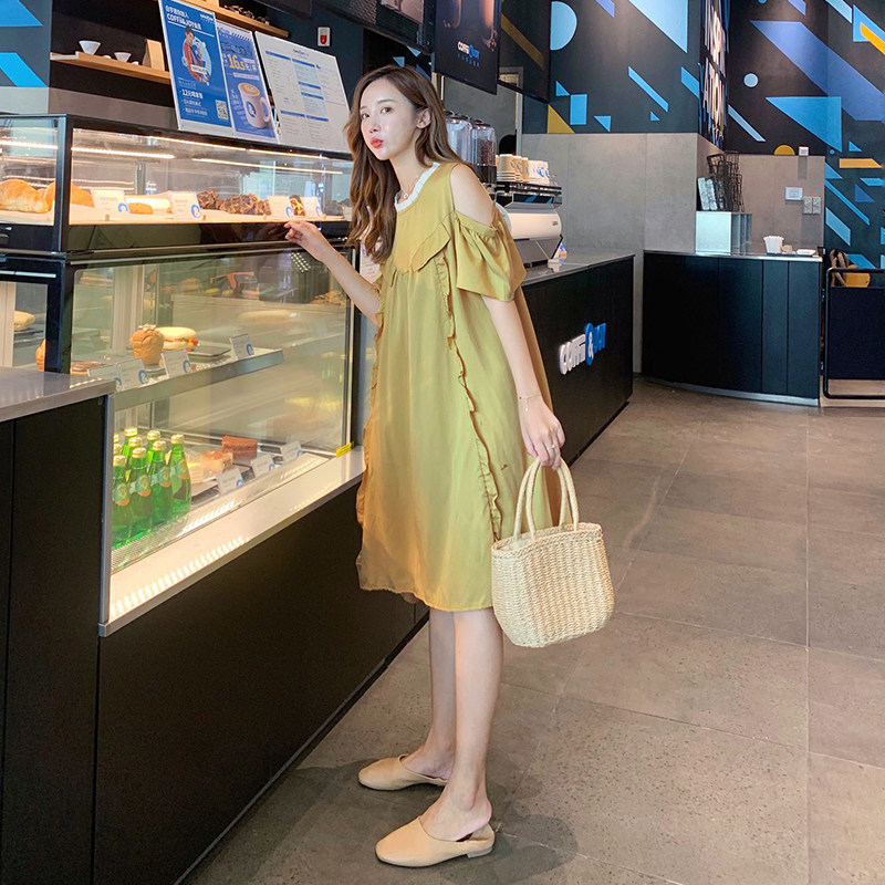 孕妇装2020夏季新款韩版露肩连衣裙 拾隐连衣裙