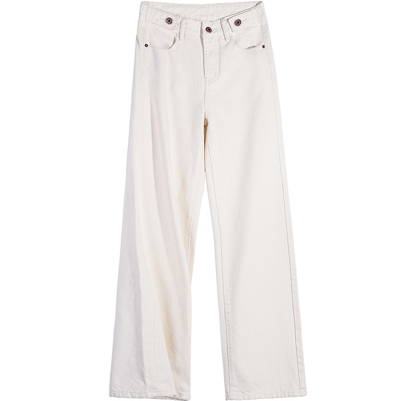 米白色2020秋季新款高腰显瘦牛仔裤 悠宿牛仔裤