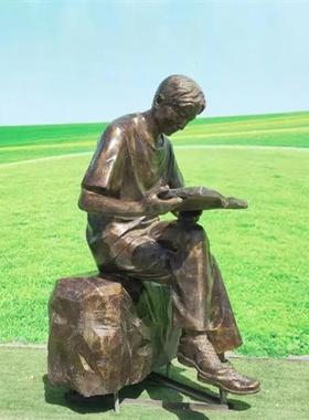 铸铜现代老师学生看书雕塑校园文化师生读书人物雕像毕业赠母校大