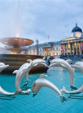 户外仿真海豚摆件玻璃钢动物海洋雕塑园林景观售楼处水池沙滩装饰