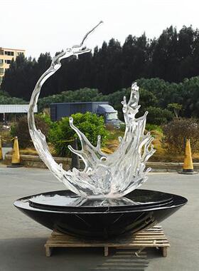 售楼处酒店大堂雕塑客厅玄关家居装饰品透明树脂浪花大型落地摆件