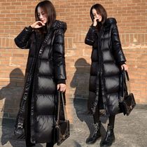 908 Winter new Korean version Fashion big code black long section Lianhood over knee warm cotton clothes thickened cotton clothing