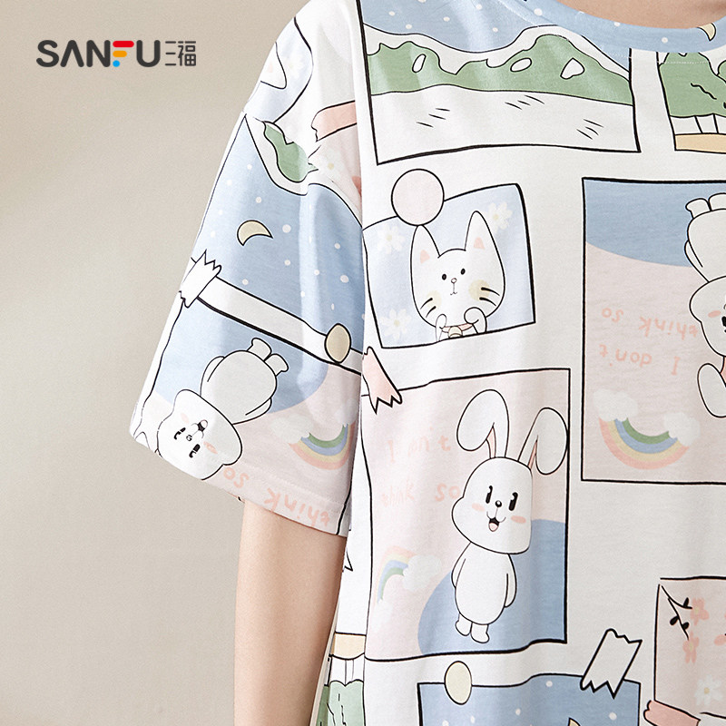 三福卡通睡裙女春棉质外穿ip连衣裙 三福outlets店睡裙