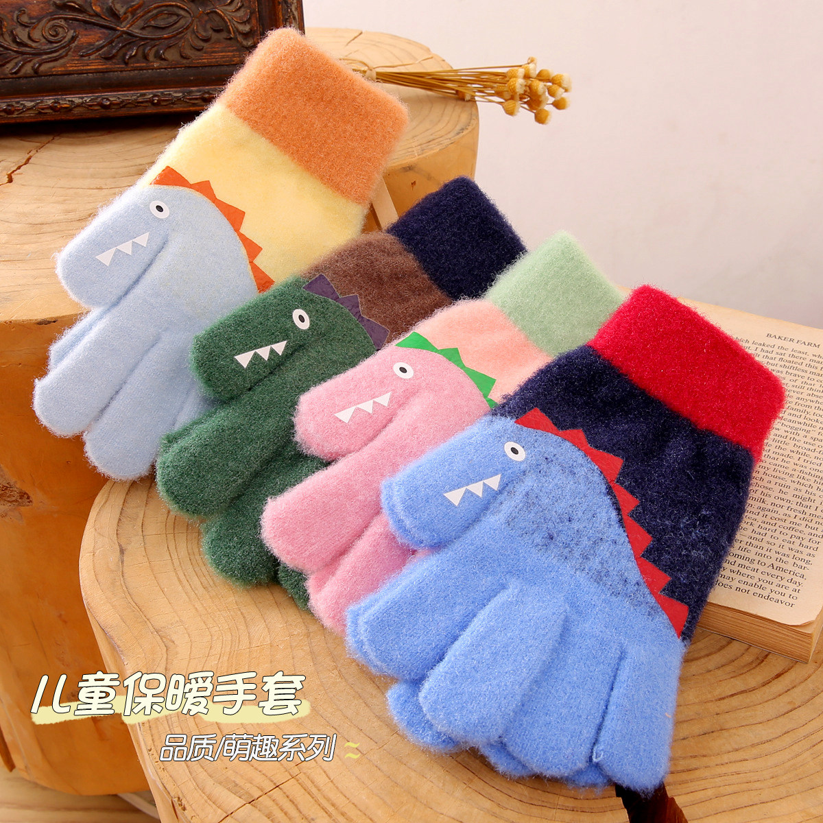儿童冬天手套男孩毛线秋冬季保暖女童五指小学生分指全指可爱加绒 - 图0