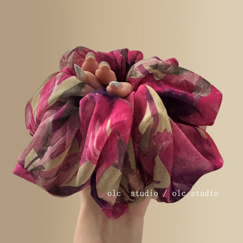 摩纳哥小姐~复古雪纺大肠发圈法式风情玫粉色头圈发绳高级感旅行 - 图1