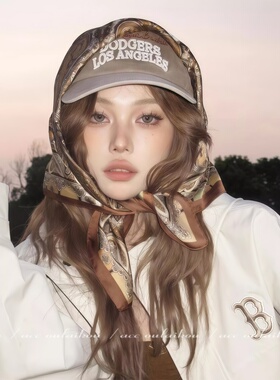 美式辣妹焦糖色腰果花包头丝巾