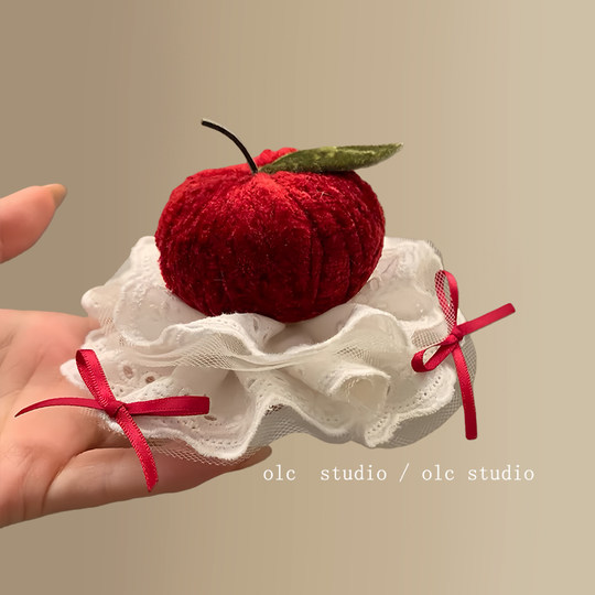 可爱苹果小蛋糕蕾丝发夹发箍女氛围感圣诞头饰生日拍照旅行发卡