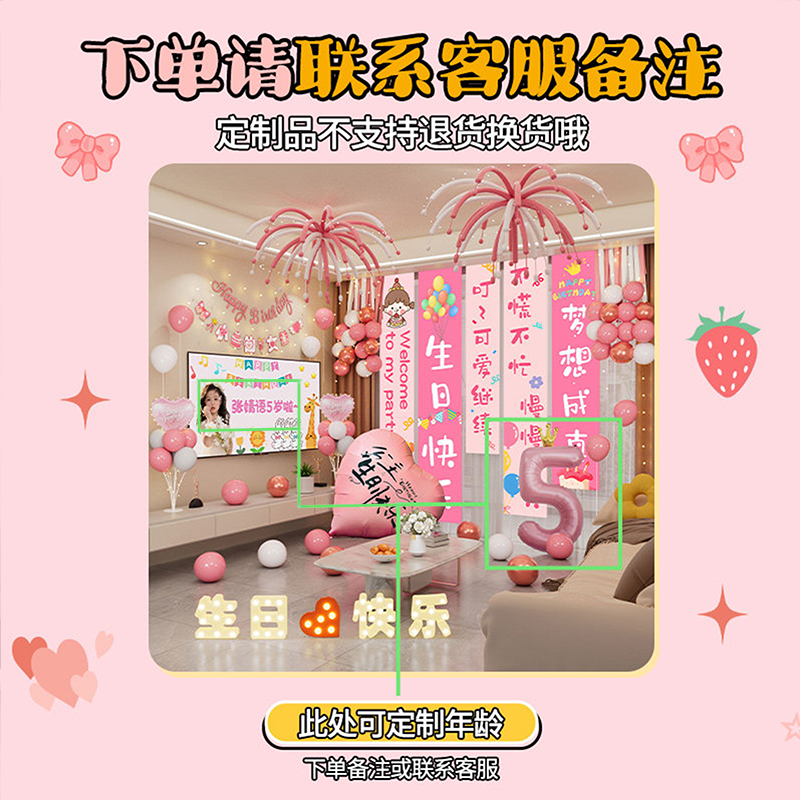 生日快乐仪式感小女孩5岁布置儿童派对在家场景装饰氛围气球挂布,淘宝优惠券,粉丝福利购,淘宝优惠卷